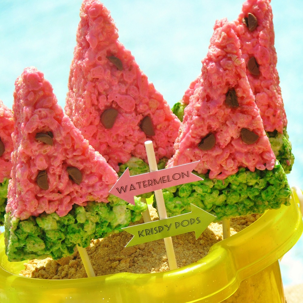 Watermelon krispie treat pops