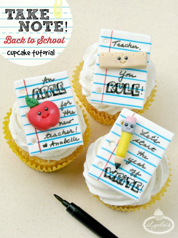 Take Note! Back to School fondant cupcake tutorial ~ Lynlee's